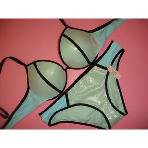 NWT Victoria's Secret 36DD BIKINI S bottom BLUE foil mint Black color-block